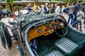 BADEN BADEN, GERMANY - JULY 2019: interior of dark green BENTLEY SPEED SIX cabrio 1926, oldtimer meeting in Kurpark