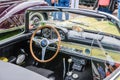 BADEN BADEN, GERMANY - JULY 2019: interior of light yellow beige MERCEDES BENZ 300 SL cabrio roadster 198 1961, oldtimer meeting