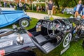 BADEN BADEN, GERMANY - JULY 2019: leather black interior of MORRIS MG J-TYPE J4 MIDGET cabrio roadster 1932 1934, oldtimer meeting