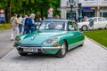 BADEN BADEN, GERMANY - JULY 2019: light green CITROEN DS 21 DS23 PALLAS coupe 1968 1976, oldtimer meeting in Kurpark Royalty Free Stock Photo