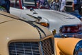 BADEN BADEN, GERMANY - JULY 2022: logo of beige 1935 AUBURN 851 SC BOATTAIL SPEEDSTER, oldtimer meeting in Kurpark