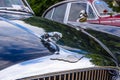 BADEN BADEN, GERMANY - JULY 2019: logo symbol sign emblem of black JAGUAR MARK X 420G 1961 1970 sedan limousine, oldtimer meeting