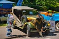 BADEN BADEN, GERMANY - JULY 2022: military hacki green Polski Fiat 508 Jeep III W Lazik, oldtimer meeting in Kurpark