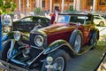 BADEN BADEN, GERMANY - JULY 2022: red black Mercedes-Benz 230 W143 1938 coupe, oldtimer meeting in Kurpark