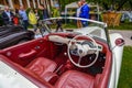 BADEN BADEN, GERMANY - JULY 2019: red leather interior of white beige SUNBEAM-TALBOT 90 MkII MK2 cabrio roadster 1950 1952,