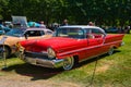 BADEN BADEN, GERMANY - JULY 2022: red Lincoln Premiere 1956, oldtimer meeting in Kurpark Royalty Free Stock Photo