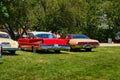 BADEN BADEN, GERMANY - JULY 2022: red Lincoln Premiere 1956, oldtimer meeting in Kurpark Royalty Free Stock Photo