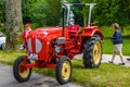 BADEN BADEN, GERMANY - JULY 2019: red PORSCHE JUNIOR retro diesel tractor 1952 1963, oldtimer meeting in Kurpark