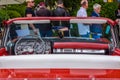 BADEN BADEN, GERMANY - JULY 2019: red white leather interior of BUICK INVICTA first generation convertible 1959 1960 cabrio Royalty Free Stock Photo