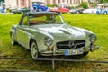 BADEN BADEN, GERMANY - JULY 2019: white beige MERCEDES-BENZ 190 SL roadster cabrio 1955 1963, oldtimer meeting in Kurpark Royalty Free Stock Photo