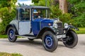 BADEN BADEN, GERMANY - JULY 2019: white blue PEUGEOT QUADRILETTE 172R 1921 1926, oldtimer meeting in Kurpark