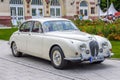 BADEN BADEN, GERMANY - JULY 2019: white ivory beige BMW 3200 S 501 502 1952 1962 1961 sedan, oldtimer meeting in Kurpark Royalty Free Stock Photo