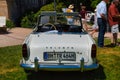 BADEN BADEN, GERMANY - JULY 2019: white TRIUMPH TR4 TR5 cabrio roadster 1961 1965, oldtimer meeting in Kurpark
