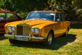 BADEN BADEN, GERMANY - JULY 2022: yellow ROLLS-ROYCE SILVER SHADOW sedan limousine 1965 1980, oldtimer meeting in Kurpark