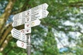 Baden-Baden, Germany - Signpost with signs showing directions and distance to various sight seeing place of interest in