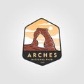 badge of arches national park logo vector vintage design, illustration of sandstone, us national park services