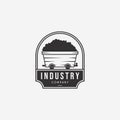 Badge of Coal Mining Cart Vintage Logo Vector, Illustration Design of Mine Trolley Concept, Emblem of Sand Cart Mining