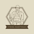 Badge with cool man plumber. Hipster worker vector logo design Royalty Free Stock Photo