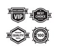 Badge design set. Business logo collection. Exclusive VIP. Best choice, save money. 100% premiun quality. Satisfaction guaranteed. Royalty Free Stock Photo