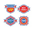 Badge design set. Business logo collection. Exclusive VIP. Best choice, save money. 100% premiun quality. Satisfaction guaranteed Royalty Free Stock Photo