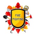Badge with firefighting sticker items. Fire protection equipment