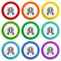 Badge, first, number one vector icons, set of colorful flat design buttons for webdesign and mobile applications Royalty Free Stock Photo