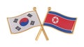 Badge friendship of South Korea and North Korea. 3D illustration of isolated flags on white background