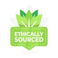 Badge highlighting ethically sourced products with a leaf design, emphasizing responsible sourcing