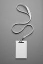 Badge id mockup, name tag lanyard identification card on grey background