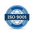 ISO international standard organization 9001 business style brand logo icon with laurel leaf globe earth icon. Royalty Free Stock Photo