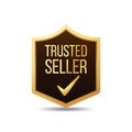 Premium Golden color Trusted Seller Business Commercial Verify label badge with tick icon.