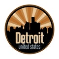 Badge, label or stamp with Detroit skyline