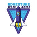 Badge with one rocket in it and adventure space leyend lettering Royalty Free Stock Photo