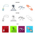 Badge, operator gesture and other accessories for the movie. Making movie set collection icons in cartoon,outline,flat