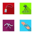 Badge, operator gesture and other accessories for the movie. Making movie set collection icons in flat style vector