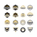 Set collection Badge outdoors black logo mountain adventure forest vector template illustration Royalty Free Stock Photo