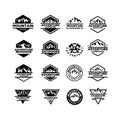 Set collection Badge outdoors black logo mountain adventure forest vector template illustration Royalty Free Stock Photo
