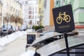 Badge parking for bicycles in the streets of the city. Close-up. Royalty Free Stock Photo