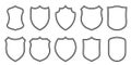 Badge patches vector outline templates. Sport club, military or heraldic shield and coat of arms blank icons
