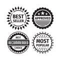 Badge set - best seller, approved, best choice recommended, most popular. Concept business logo emblem sticker collection. Monochr Royalty Free Stock Photo