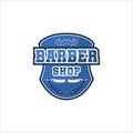 Barbershop blue flat logo illustrations shield shop