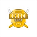 Barbershop yellow flat logo illustrations shield shop vintage