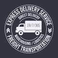 Badge template of fast delivery Cargo truck. Freight Transportation label. Royalty Free Stock Photo