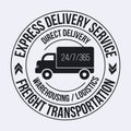 Badge template of fast delivery Cargo truck. Freight Transportation label. Royalty Free Stock Photo