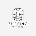 Badge of Vacation Beach Surf Line Art Vector Logo, Illustration Design of Extreme Sport Surfing Logo Royalty Free Stock Photo