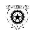 Badge winner award with ribbon. Vector illustration isolated on white Royalty Free Stock Photo