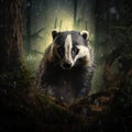 Badger in animal nature Wildlife Wild Meles animal in wood