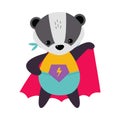 Badger Animal Superhero Dressed in Cloak Vector Illustration