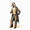 Elegantly Formal Man With Badger In Bronzepunk Jacket