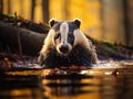 Badger in lake animal nature Wildlife Wild Meles animal in European